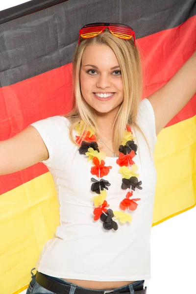 Ung Kvinna Med Tysk Flagga — Stockfoto
