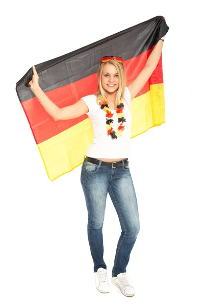 Junge Frau Mit Englandfahne Isoliert Auf Weiß — Stockfoto