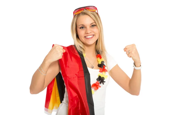 Donna Bionda Tifo Germania Gioco — Foto Stock