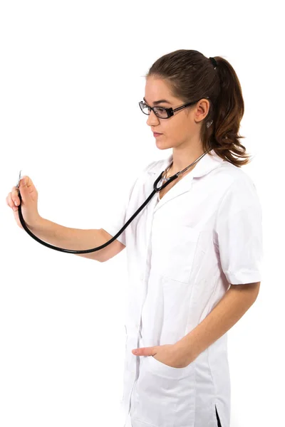 Woman White Coat Stethoscope — Stock Photo, Image