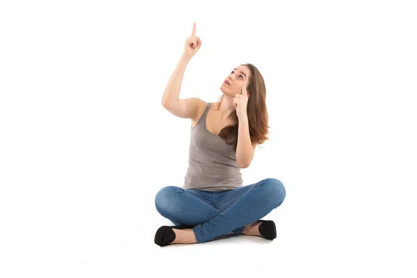 Woman Pointing Upwards — Stock Photo, Image