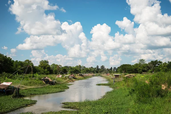 Fangen Mit Dem Netz Asien Landschaft Einem Fluss Mit Netzfischern — Stockfoto