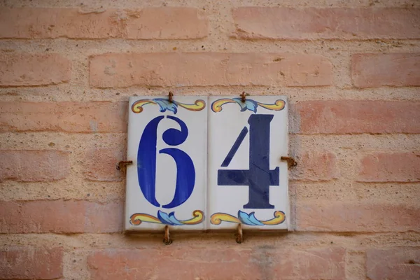 Fasády Domu Ulice Značky Email Dlaždice Španělsko Dům Číslo — Stock fotografie