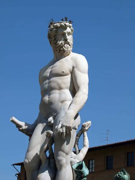 Estátua Netuno Como Parte Fonte Piazza Della Signoria Florença Itália — Fotografia de Stock