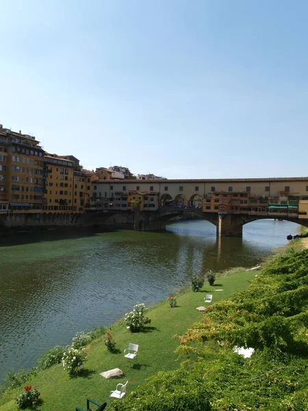 Florencja Widok Most Ponte Vecchio Most Złotników Old Most Jest — Zdjęcie stockowe
