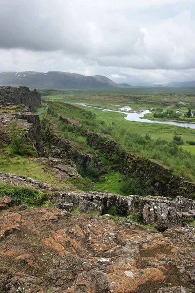 Pingvellir Iceland Krajobraz Park Narodowy Zespół Ludzi Dolina Szczeliny Dolina — Zdjęcie stockowe