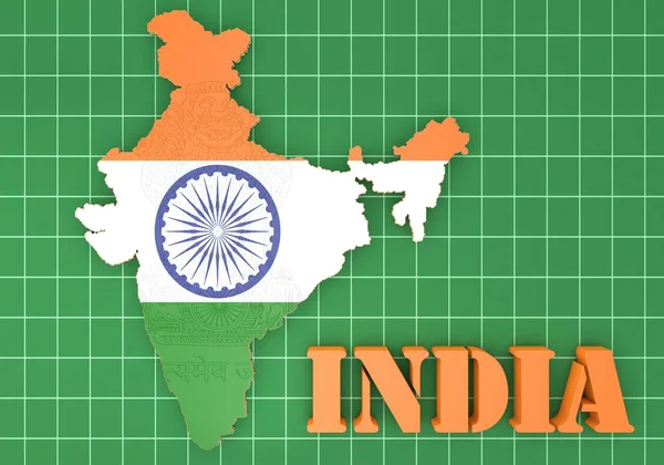 Mappa Illustrazione Dell India Con Bandiera Stemma — Foto Stock