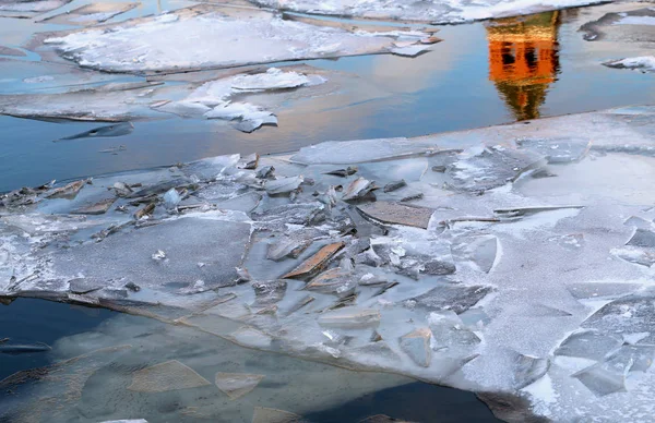 Textura Hielo Del Río Fotografiado Cerca —  Fotos de Stock