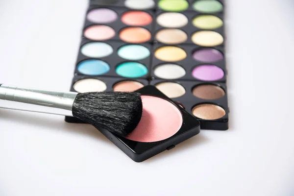 Makeup Brushes Palette Different Colors White Background — Stock Photo, Image