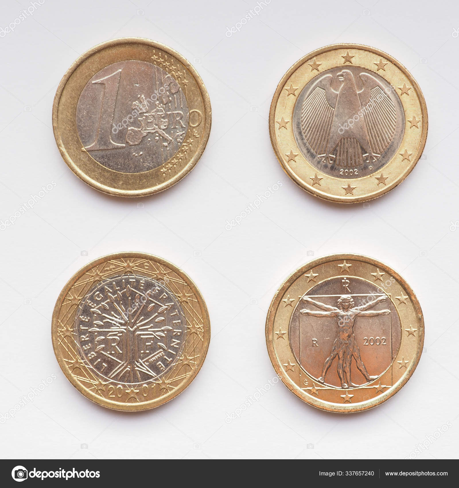 法国和意大利的一枚欧元硬币——图库图片© PantherMediaSeller #337657240