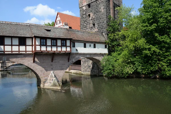 Hóhér Web Web Víztorony Torony Őrtorony Híd Pegnitz Folyó Patak — Stock Fotó