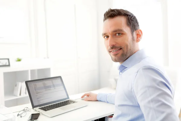 View Young Business Man Working Home His Laptop — Stock Photo, Image