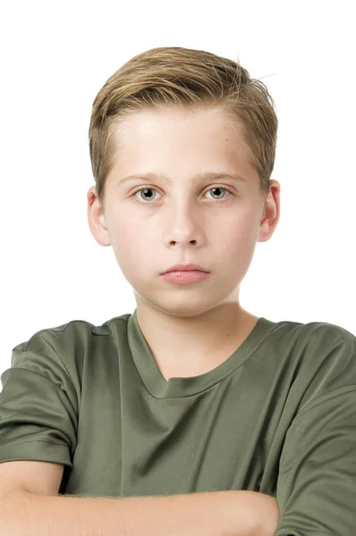 Oberkörperporträt Eines Jungen Männlichen Teenagers Shirt Und Vor Weißem Hintergrund — Stockfoto