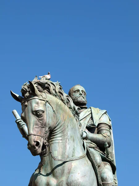 弗洛伦斯 科西莫一世的马术雕像 西格诺里亚广场 Piazza Della Signoria 吉安博洛尼亚的科西莫一世骑马雕像 — 图库照片