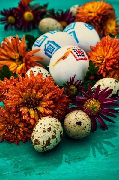 Розфарбовані Яйця Великдень Фоні Кольору — стокове фото