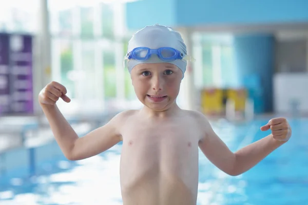 Happy Little Child Portrait Swimming School Classes Recreation Indoor Pool — Stock Photo, Image