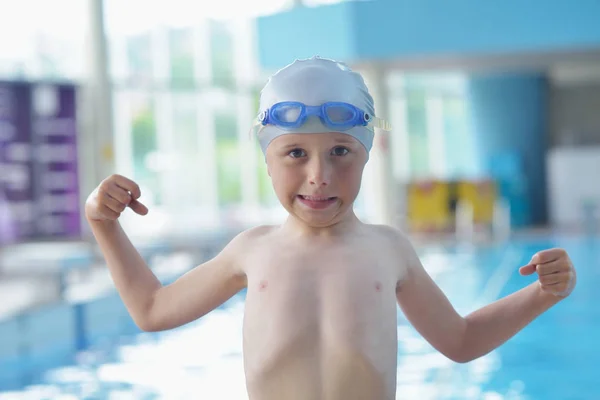 Happy Little Child Portrait Swimming School Classes Recreation Indoor Pool — Stock Photo, Image