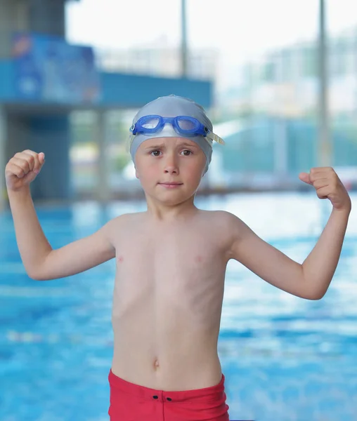 Happy Little Child Portrait Swimming School Classes Recreation Indoor Pool — Stock Photo, Image