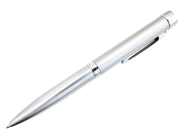 Silberner Stift Vor Weißem Hintergrund — Stockfoto