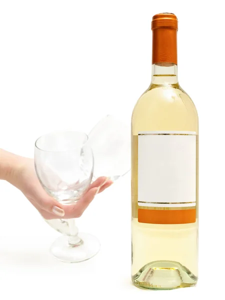 Bottle White Wine Wineglass Hand — Stock Photo, Image