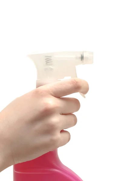 Spray Frauenhand Vor Weißem Hintergrund — Stockfoto