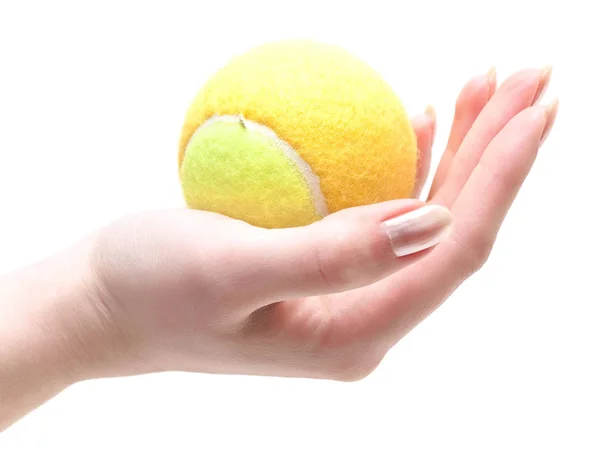 Желтый Теннисный Мяч Женской Руке — стоковое фото