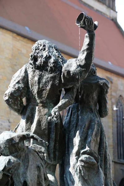 Fontanna Ślubna Fontanna Marktplatz Rathaus Amberg Bawaria Wschodnia Bawaria Gotyk — Zdjęcie stockowe