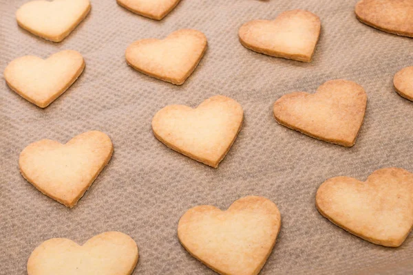 Heart Baked Shortcrust Dough Baking Tray — Stock Photo, Image