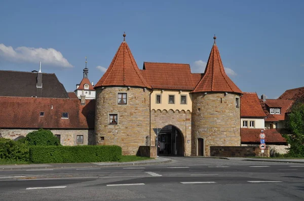 Poort Westelijke Poort Prichsenstadt Stadsmuren Franken Mainfrankensolar Bayern Oude Stad — Stockfoto