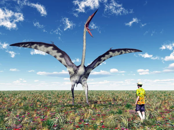 Ordinateur Généré Illustration Avec Ptérosaure Quetzalcoatlus Touriste Téméraire — Photo