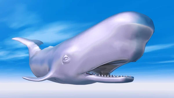 计算机生成的3D图形 用一条抹香鲸的银色图形来说明 — 图库照片