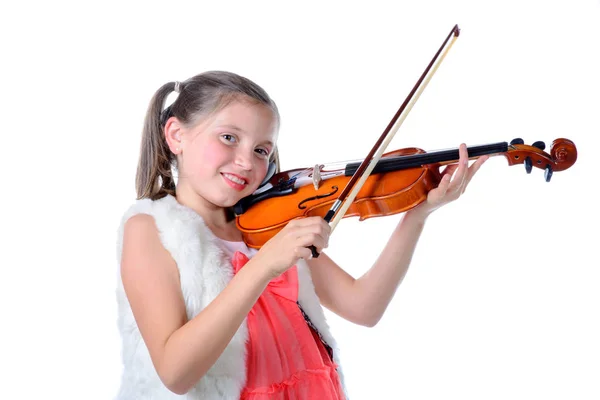 Pretty Little Girl Playing Violin White Background Stock Photo