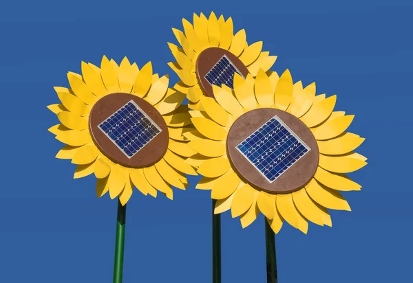 Sunflowers Solar Panels — Stock Photo, Image