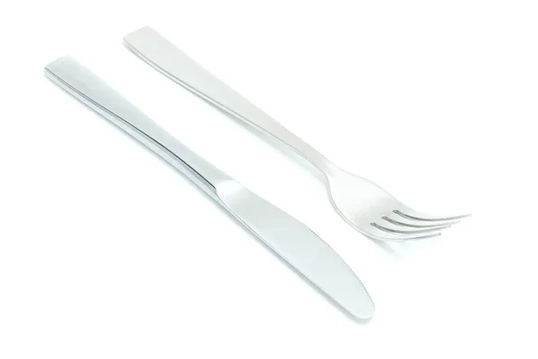 叉子与勺子隔离在白色上 — 图库照片