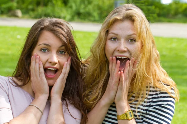 Duas Meninas Bonitas Divertindo Parque — Fotografia de Stock