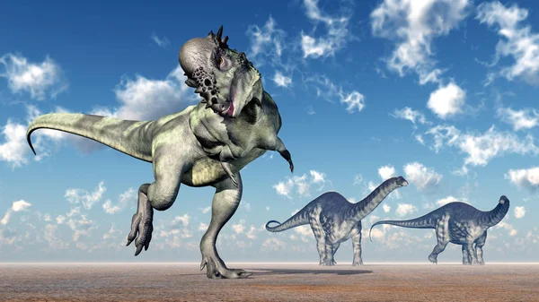 Számítógép Által Generált Illusztráció Dinoszauruszok Pachycephalosaurus Apatosaurus — Stock Fotó
