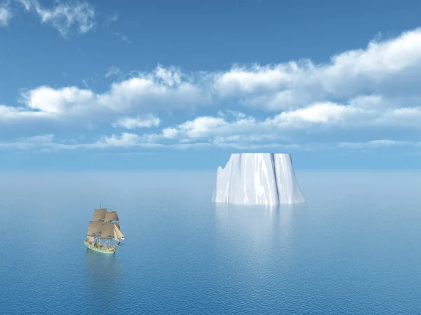 Computer Gegenereerde Illustratie Met Een Zeilschip Een Ijsberg — Stockfoto