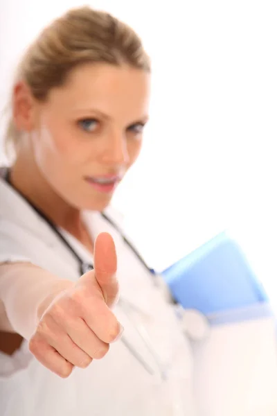 Jovem Mulher Médico Com Tablet Computador — Fotografia de Stock