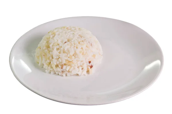 白を基調とした白い丸皿でご飯を炊く — ストック写真