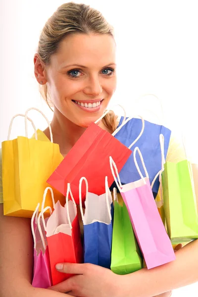 Vrouw Met Geschenk Zakken — Stockfoto