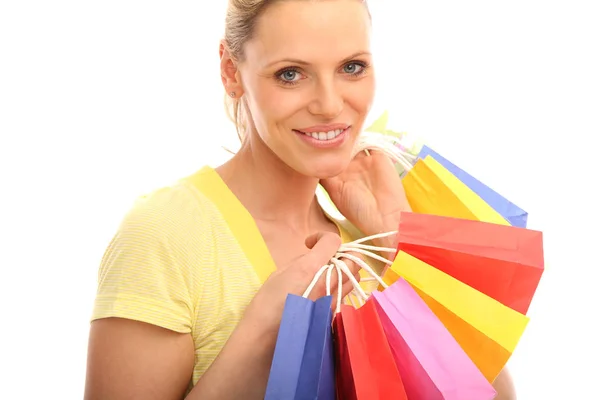 Mujer Con Bolsas Regalo — Foto de Stock