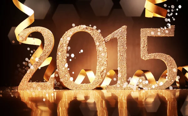 Elegantní Zlato 2015 Nový Rok Pozadí Texturovanými Zlatými Čísly Kroucenou — Stock fotografie
