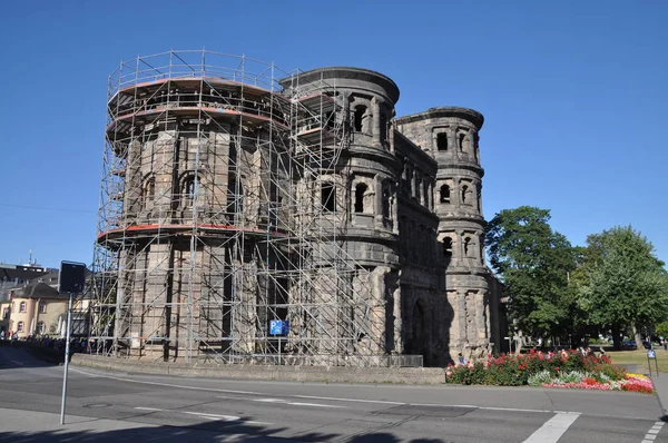 Porta Nigra Trier Porta Nigra Říman Lešení Lešení Renovace Restaurování — Stock fotografie