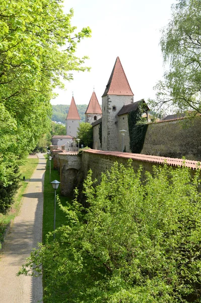 Amberg Τείχη Της Πόλης Αρχιτεκτονική Τείχη Της Πόλης Βαυαρία Ανατολική — Φωτογραφία Αρχείου
