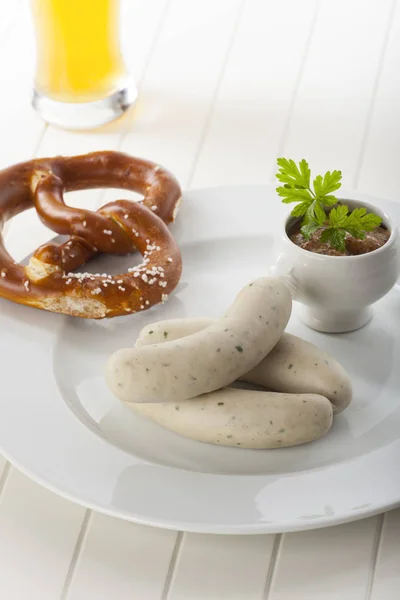 Bayerische Weisswurst Mit Bier — Stock fotografie