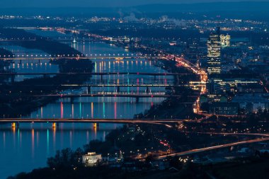 vienna at night,panoramic capital with danube clipart