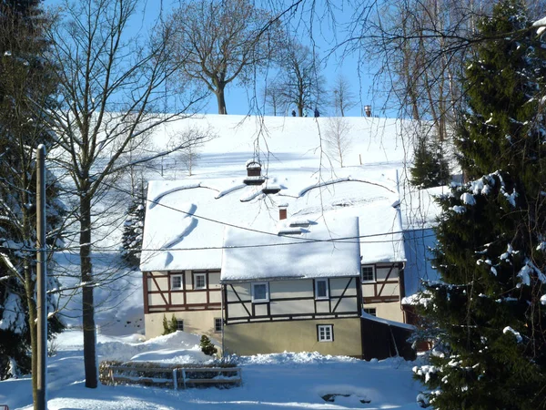 Osterzgebirge Winter Holzhau Winter Schnee Skitour Langlauf Tannenwald Winter Winterwald — Stockfoto