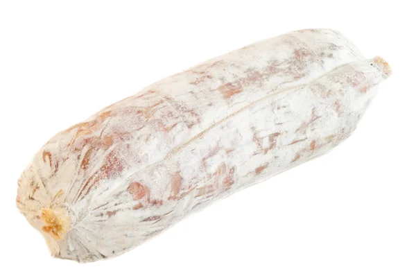 Natura Morta Salame Isolato Sfondo Bianco — Foto Stock