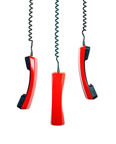 Sammlung Alter Roter Telefonhörer Auf Weißem Hintergrund Kommunikationstechnologie — Stockfoto