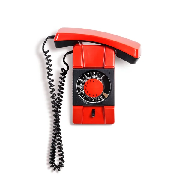 Vintage Röd Telefon Väggtelefon Isolerad Vit Bakgrund Kommunikationsteknik Objekt Med — Stockfoto